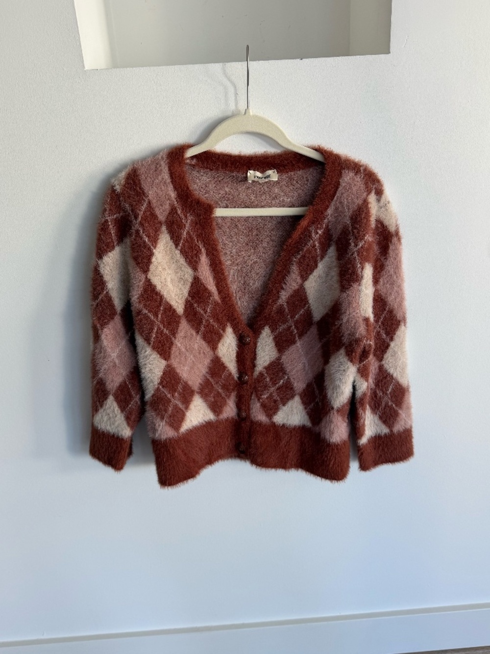L'AGENCE Saylor Cardigan in Brown & Pink Argyle Multi